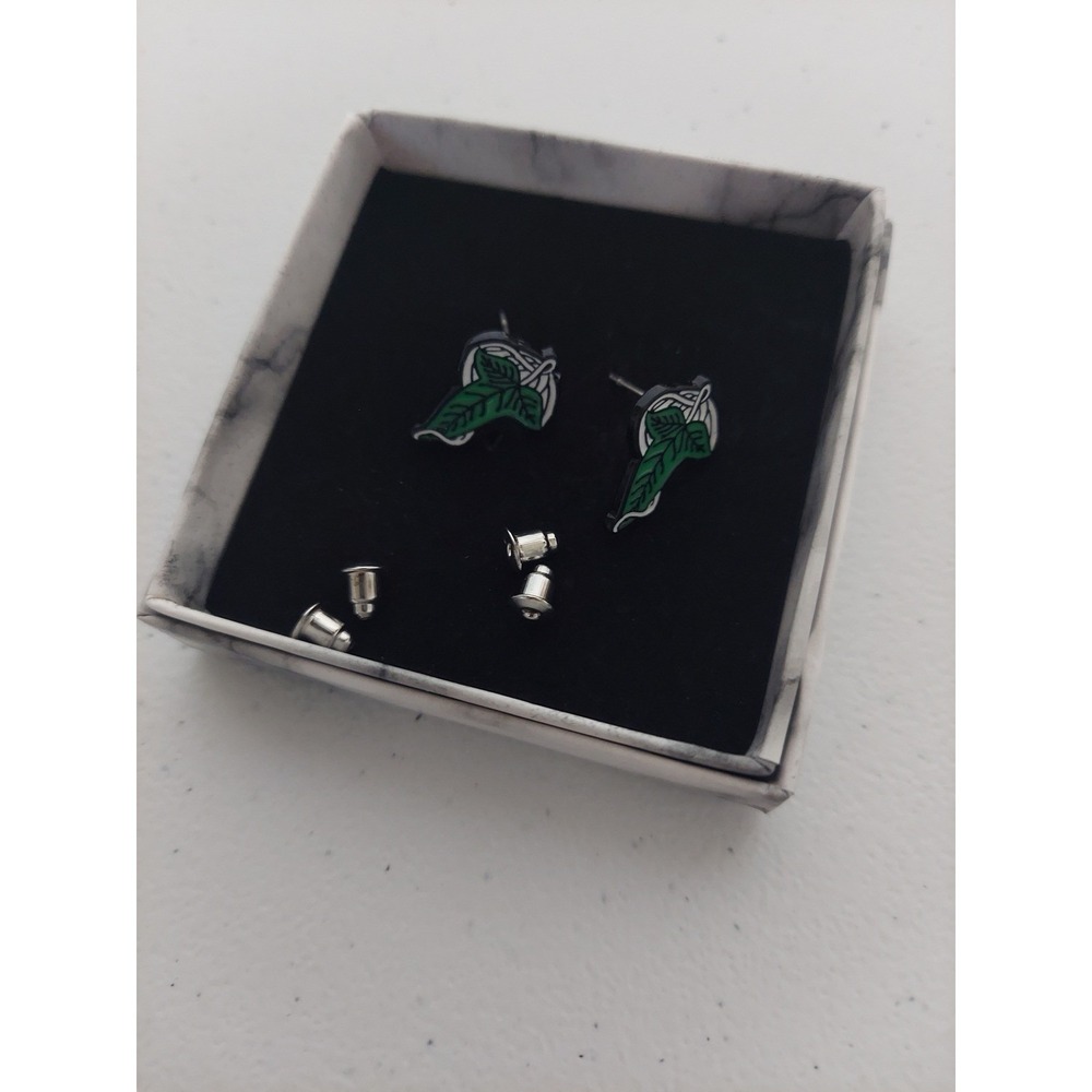 Leaf Enamel Stud Earrings with Marble‎ Gift Box, Nature Inspired Jewelry